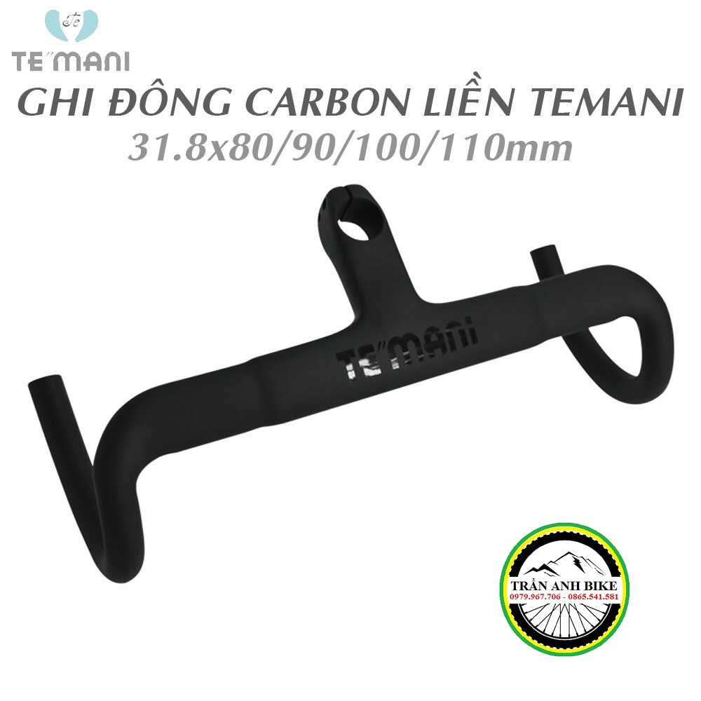 Ghi đông road liền pô tăng carbon xe đạp temani 420 x 80/90/100/110mm