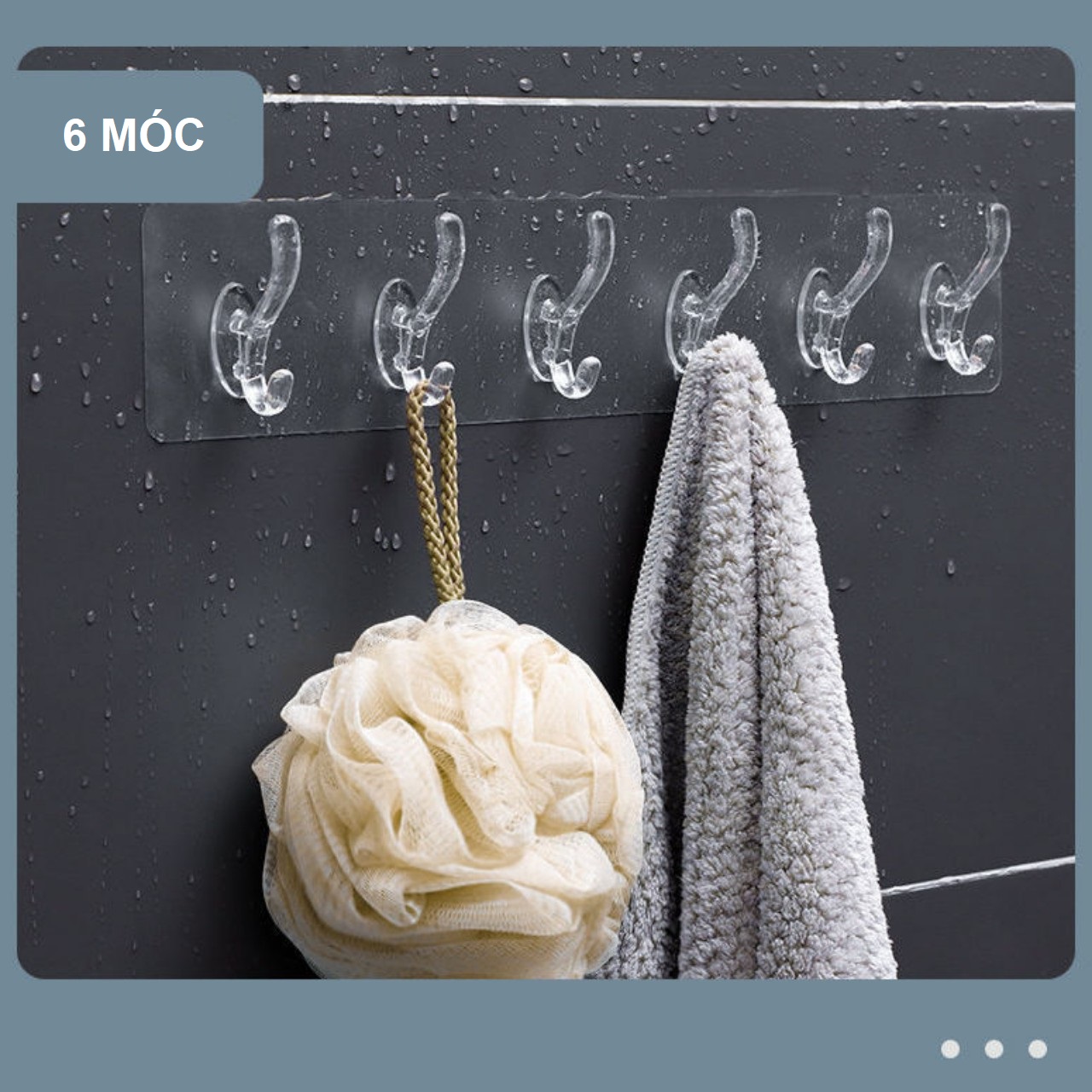 Thanh treo đồ dán tường có 6 móc treo đồ - miếng dán chịu lực 6 móc treo đa năng thay thế đinh đóng tường - móc dán tường đa năng tiện dụng