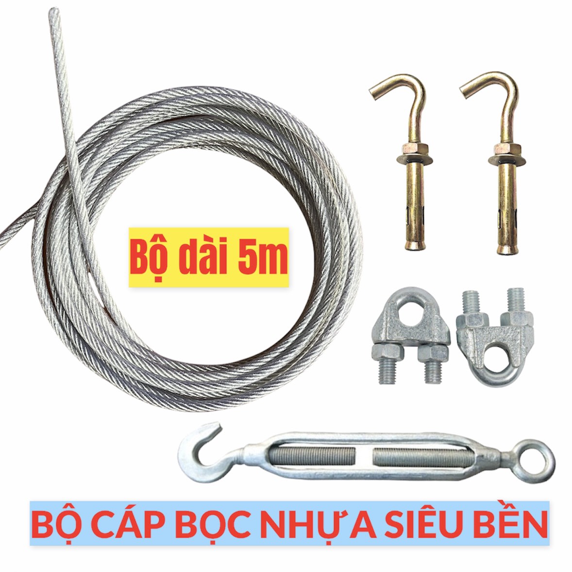Combo Dây Cáp  Bọc Nhựa Phơi Quần Áo, Căng lưới thể thao, căng dàn cây cảnh Ø6