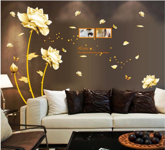 [HCM]Decal trang trí Sen Vàng kèm chữ