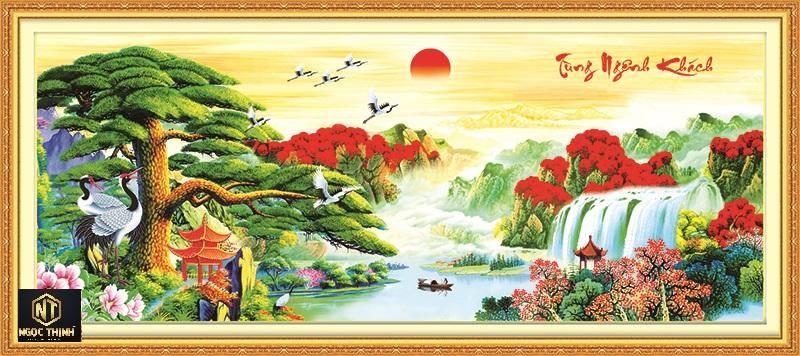 tranh đính đá PHONG CẢNH Tùng Nghênh Khách VS033 kích thước 100*40cm (Kho Tranh Giá Rẻ)