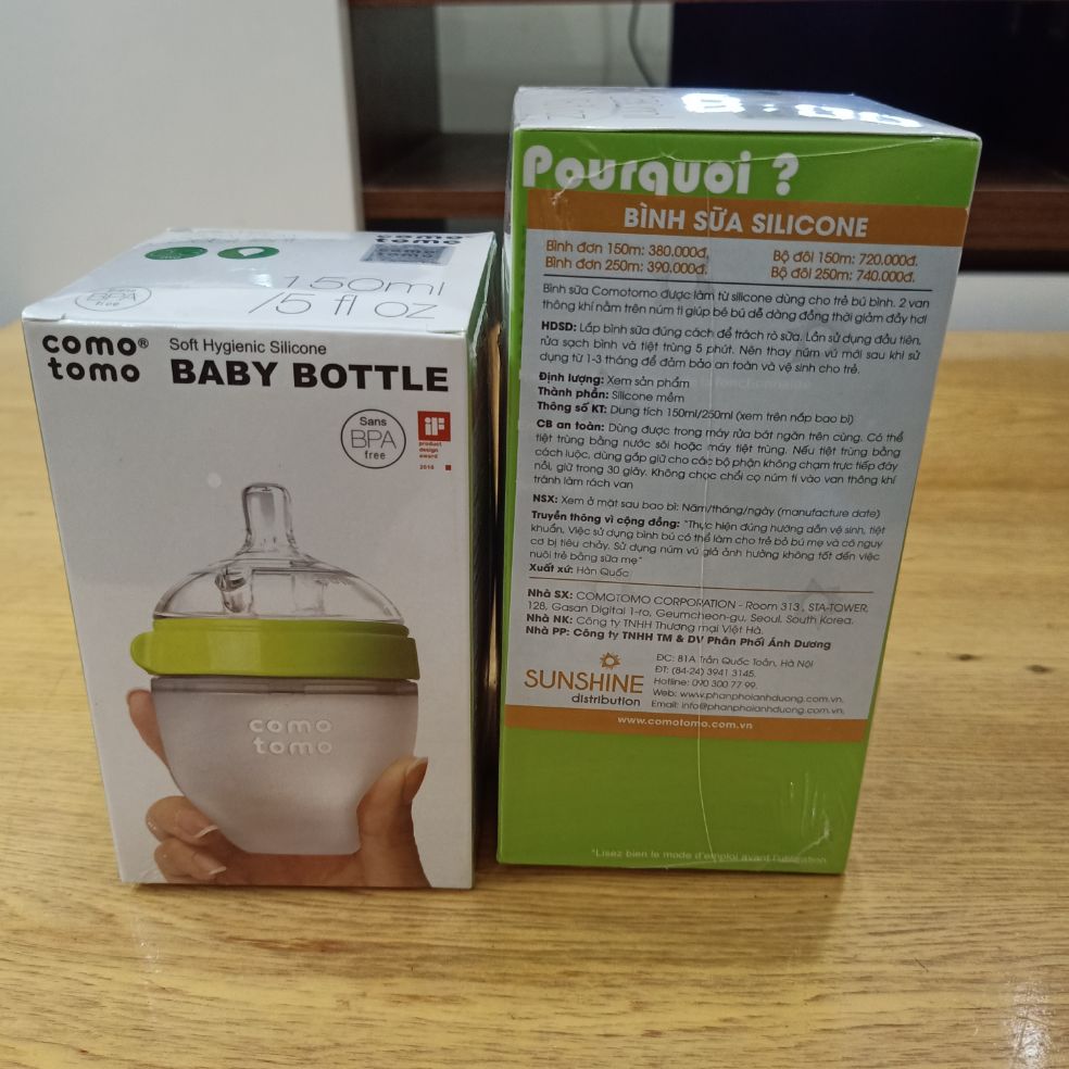Combo 2 bình sữa comotomo 150ml núm ti 1 tia và 250ml núm ti 2 tia chính hãng