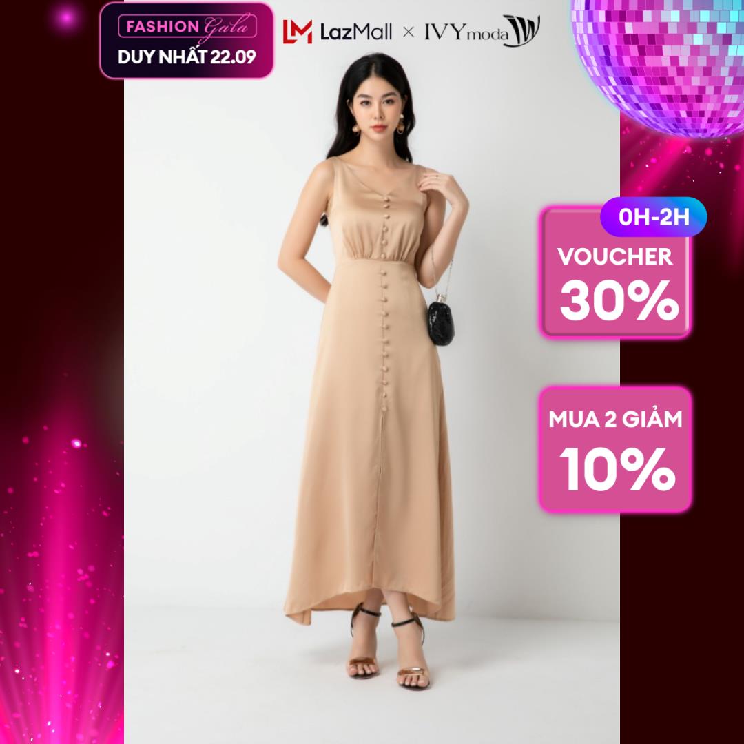 [TỪ 15-19.1|VOUCHER 150K] Đầm lụa cổ tim IVY moda MS 41M6679