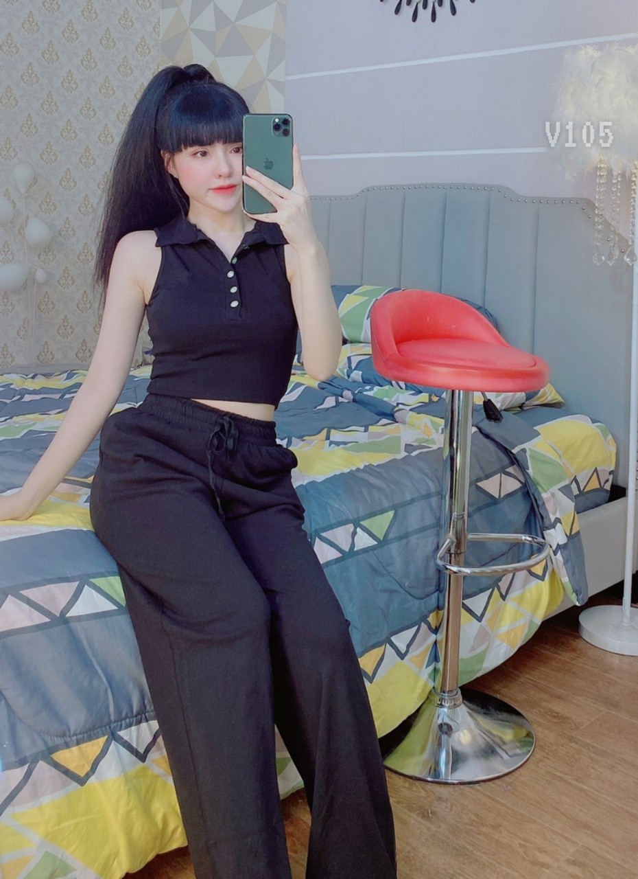 Sét áo croptop cổ sơ mi quần ống rộng-ZU