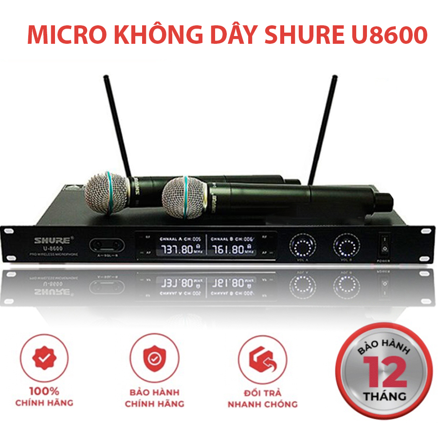 Micro không dây hát karaoke, micro hát karaoke không dây, bộ micro không dây cho karaoke - micro không dây shure u8600, chất âm chân thật. - không bị hú, rè - tiếng ca phát ra hay, trong trẻo, hút âm cực mạnh hỗ trợ giọng hát yếu.