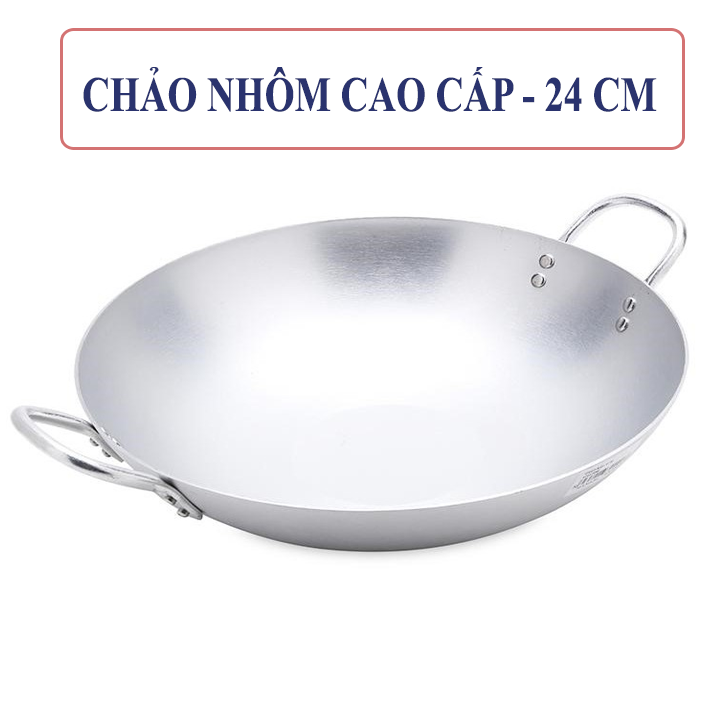 [CHẢO NHÔM - 24 CM] Chảo nhôm 2 quai chiên xào an toàn hàng công ty size 24 cm. Chảo 2 quai chiên xào