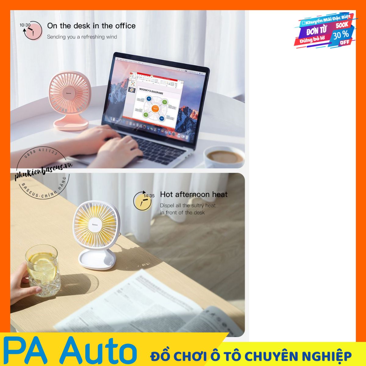 Quạt mini để bàn Baseus Pudding-Shaped Fan (3 tốc độ - Air Cooling Fan Clip Desk Fan)