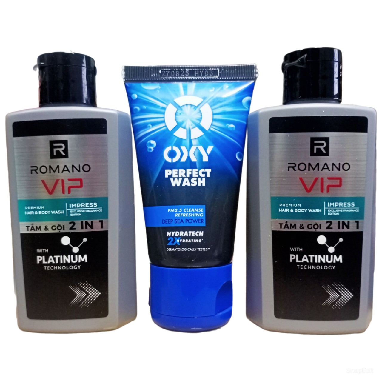 Bộ 2 sữa tắm gội Romano Vip 2in1 60g + Sữa rửa mặt 0xy 25g