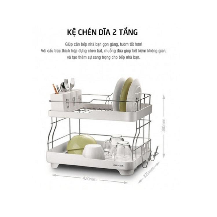 [HCM]Kệ chén 2 tầng Lock&Lock có rãnh thoát nước LDR2001