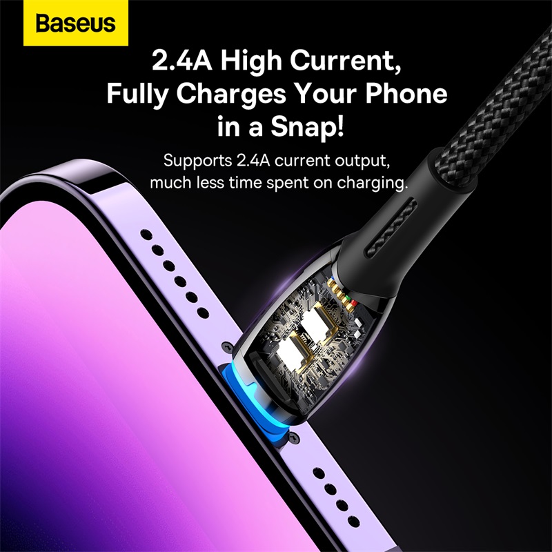 Cáp Sạc Nhanh Baseus Glimmer 2.4A USB to Ln | Có Đèn LED Báo Sạc, Dây Dù Bền