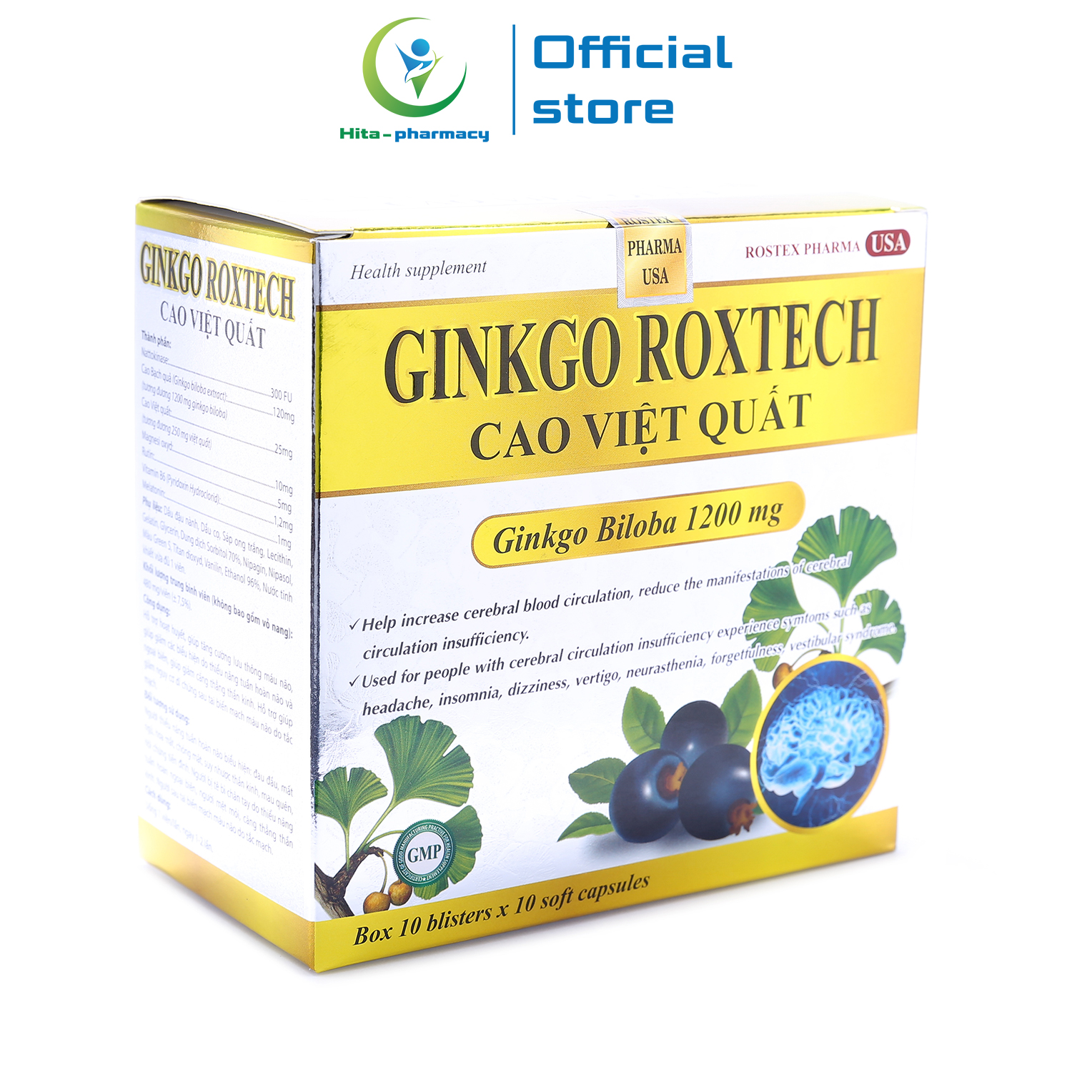 Hoạt huyết dưỡng não Ginkgo Roxtech Cao Việt Quất thảo dược giảm đau đầu