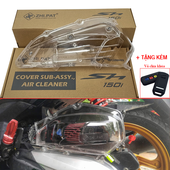 Ốp pô E trong suốt xe máy Honda SH 150i/125i 2013-2019 ( ốp lọc gió, chụp pô E ) tặng kèm Vỏ Bọc Chìa Khóa Smartkey