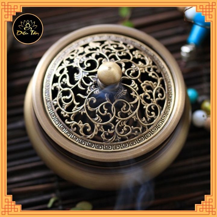 Lư xông trầm, lư đốt trầm hương bằng đồng 3 chân- Đốt trầm nụ, hương vòng, nhang, trầm bột lư thờ cúng đúc đồng nguyên khối dày dặn