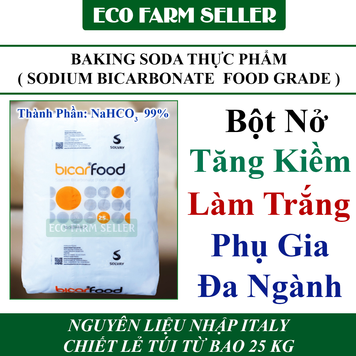 1 Kg Bột Baking Soda Ý - Bột Nở NaHCO3 99% - Phụ Gia Thực Phẩm