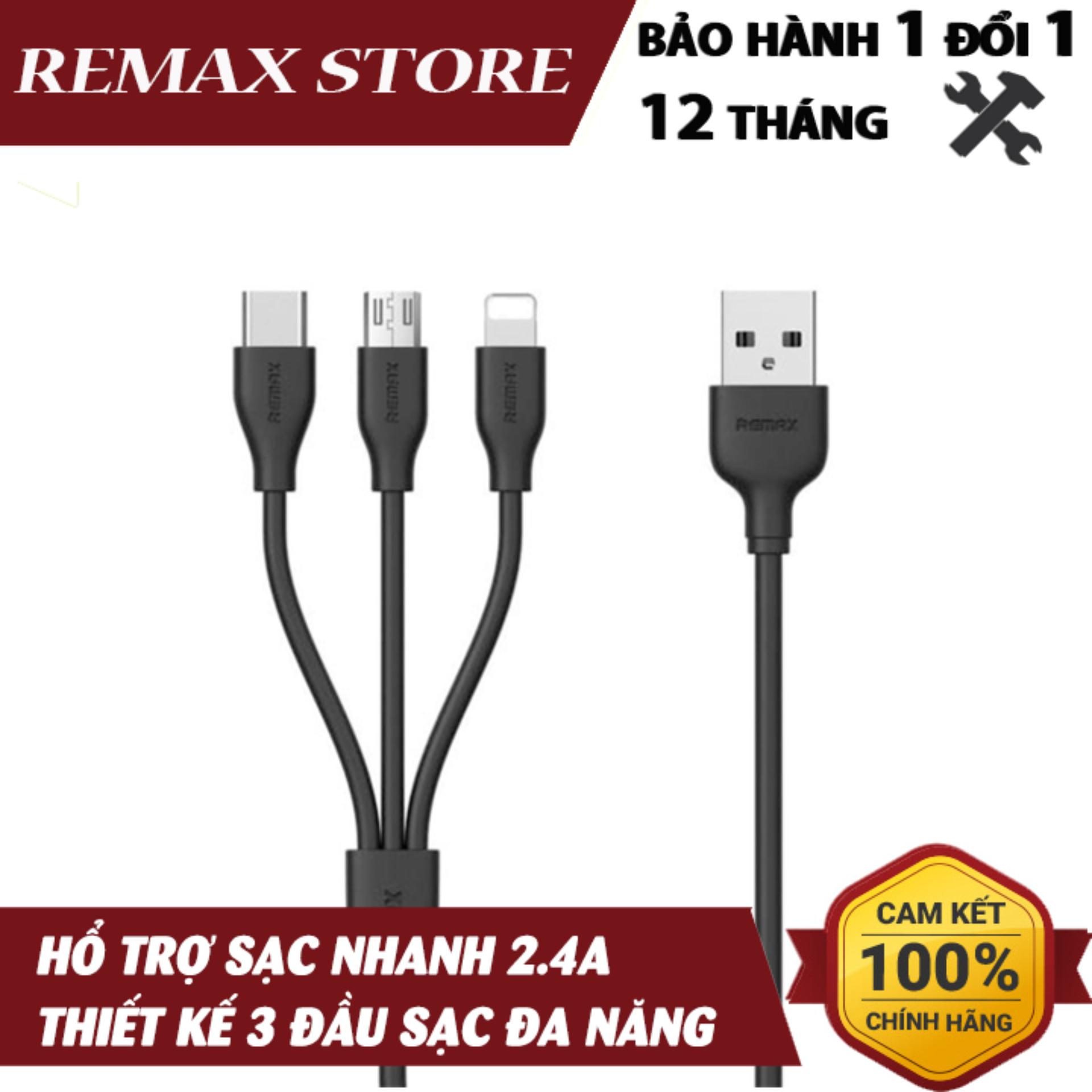 Cáp sạc nhanh Remax SUDA 3 in 1 RC-109TH cổng MicroUSB, Lightning, Type C