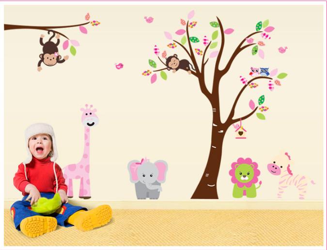 [HCM]Decal trang trí Thú và Cây hồng size lớn