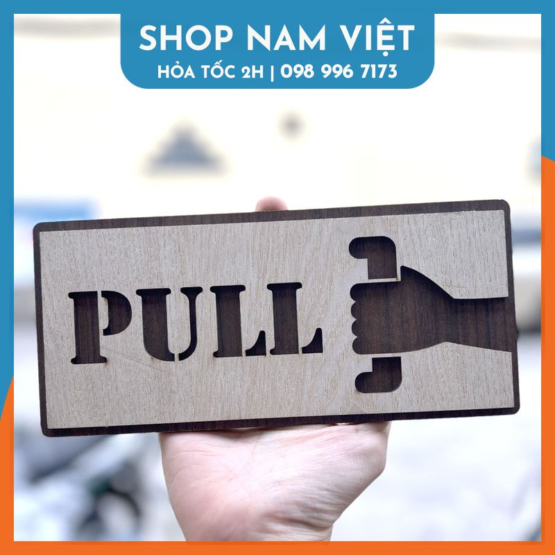Bảng gỗ decor trang trí nhiều nội dung pull, push, open, wifi