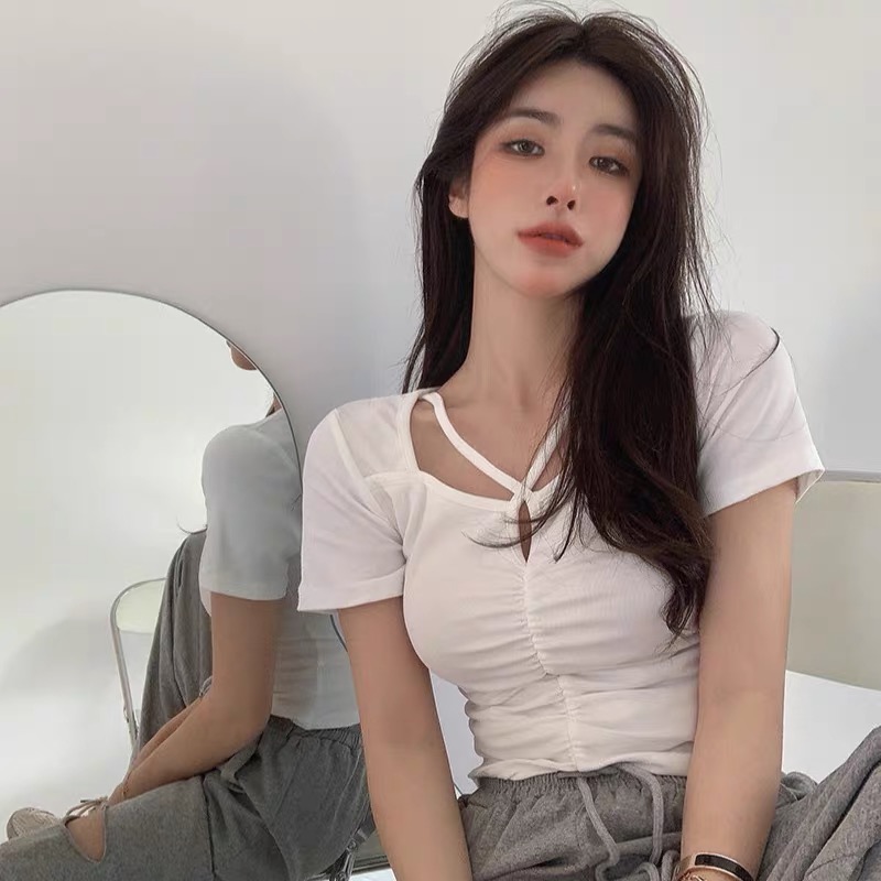 [EIGHTYK] Áo Croptop Tay Ngắn Phối Dây