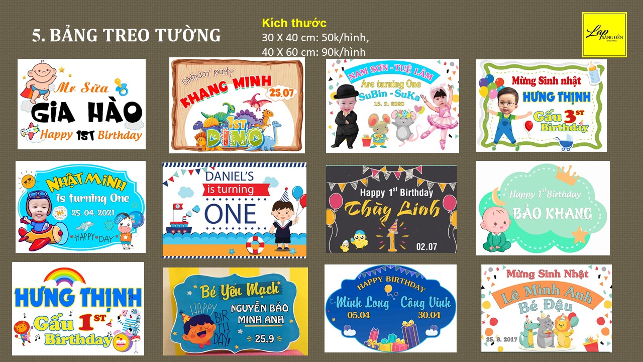 Nhận Đặt gấpBảng treo tường trang trí sinh nhật chibi cho bé