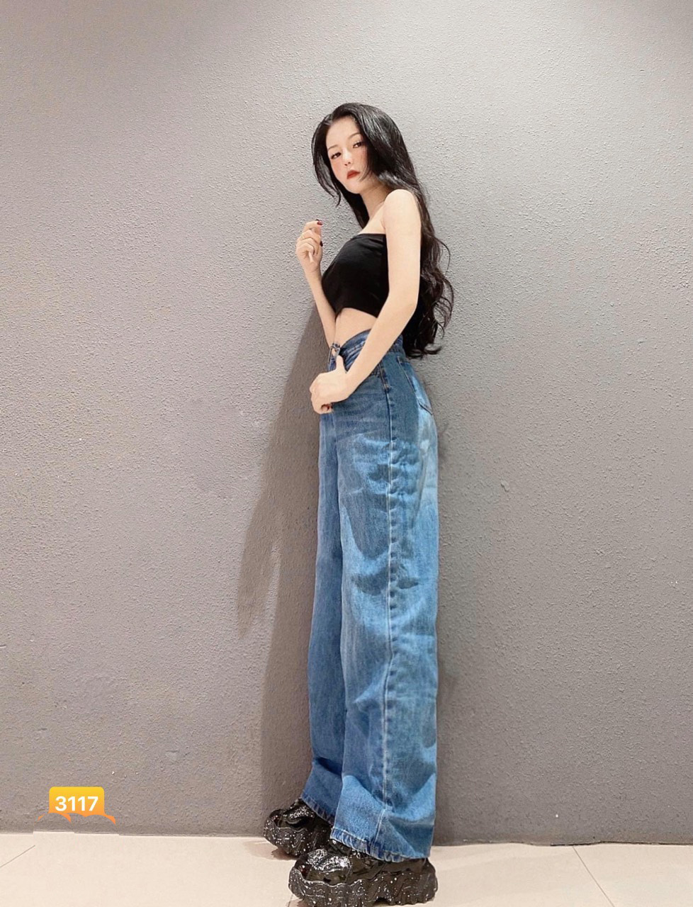 QUẦN JEAN ỐNG NỮ LƯNG CAO LAI CUỐN RÂU MÈO MÀU XANH CAO CẤP NITI ĐỦ SIZE S M L SIÊU PHONG CÁCH FORM DÁNG CỰC CHUẨN NHÌN LÀ GHIỀN
