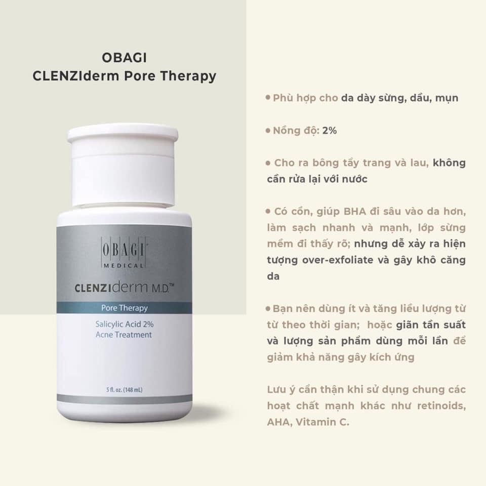 Dung dịch BHA 2% giúp giảm mụn, dầu nhờn Clenziderm MD Pore Therapy 148ml