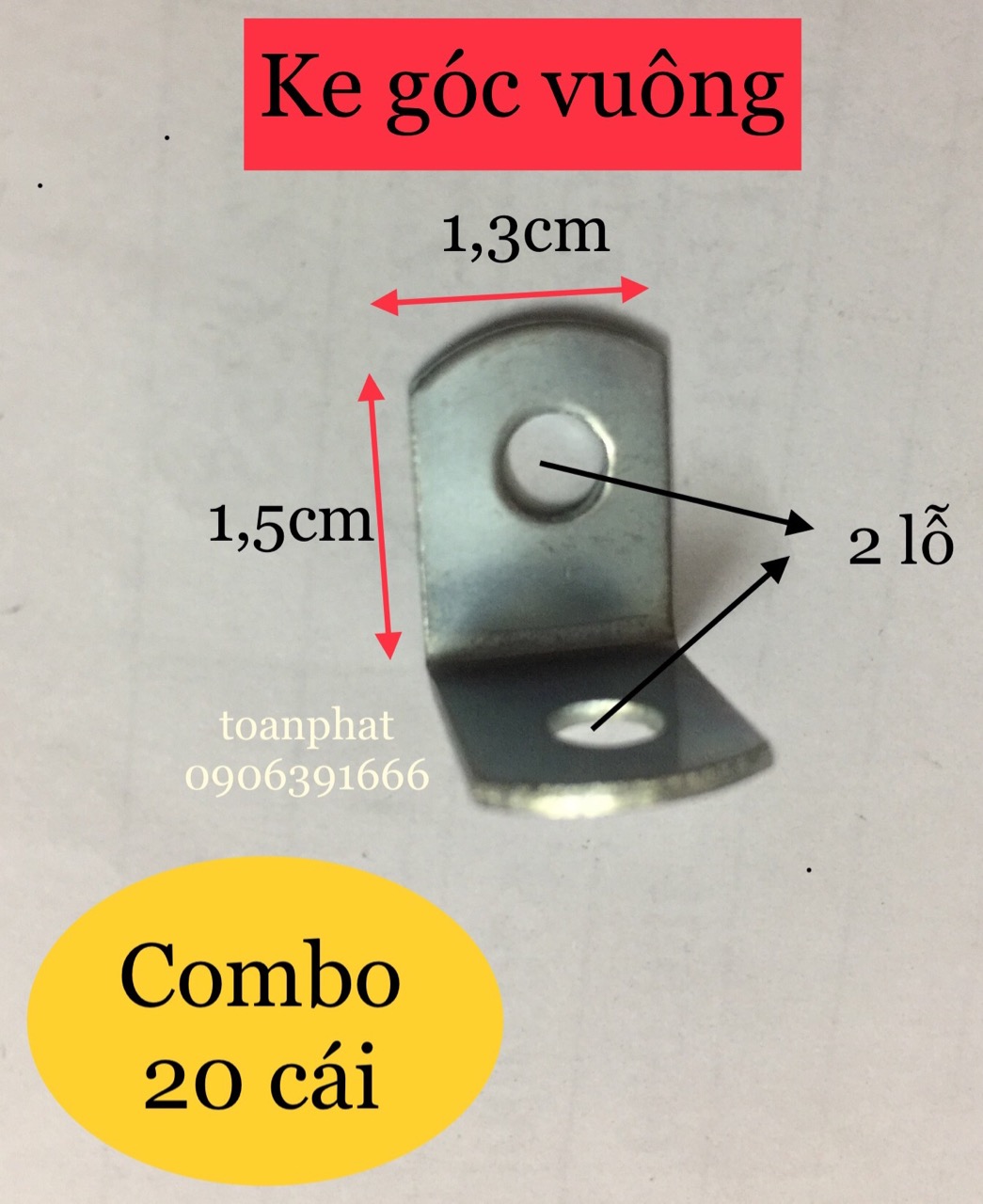 [100 cái] Ke góc vuông sắt| ke mini 1,5cm 2 lỗ