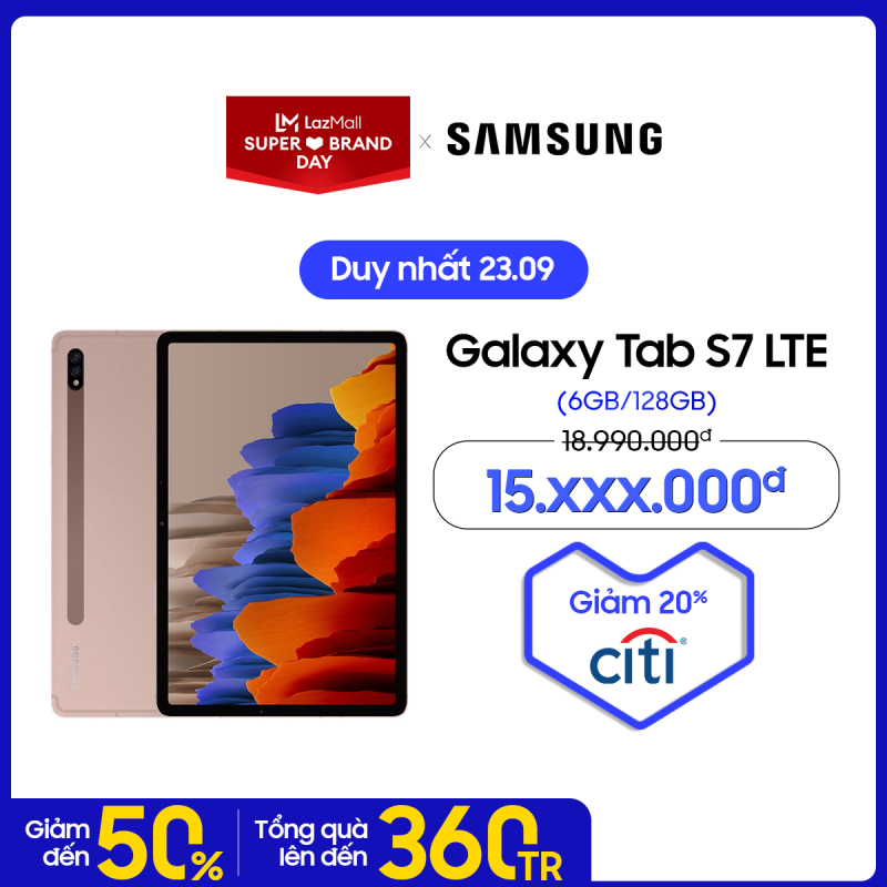 Máy tính bảng Samsung Galaxy Tab S7 LTE - Tặng bookcover - Bảo hành 12 tháng - Hàng chính hãng (Không tặng kèm bàn phím) chính hãng