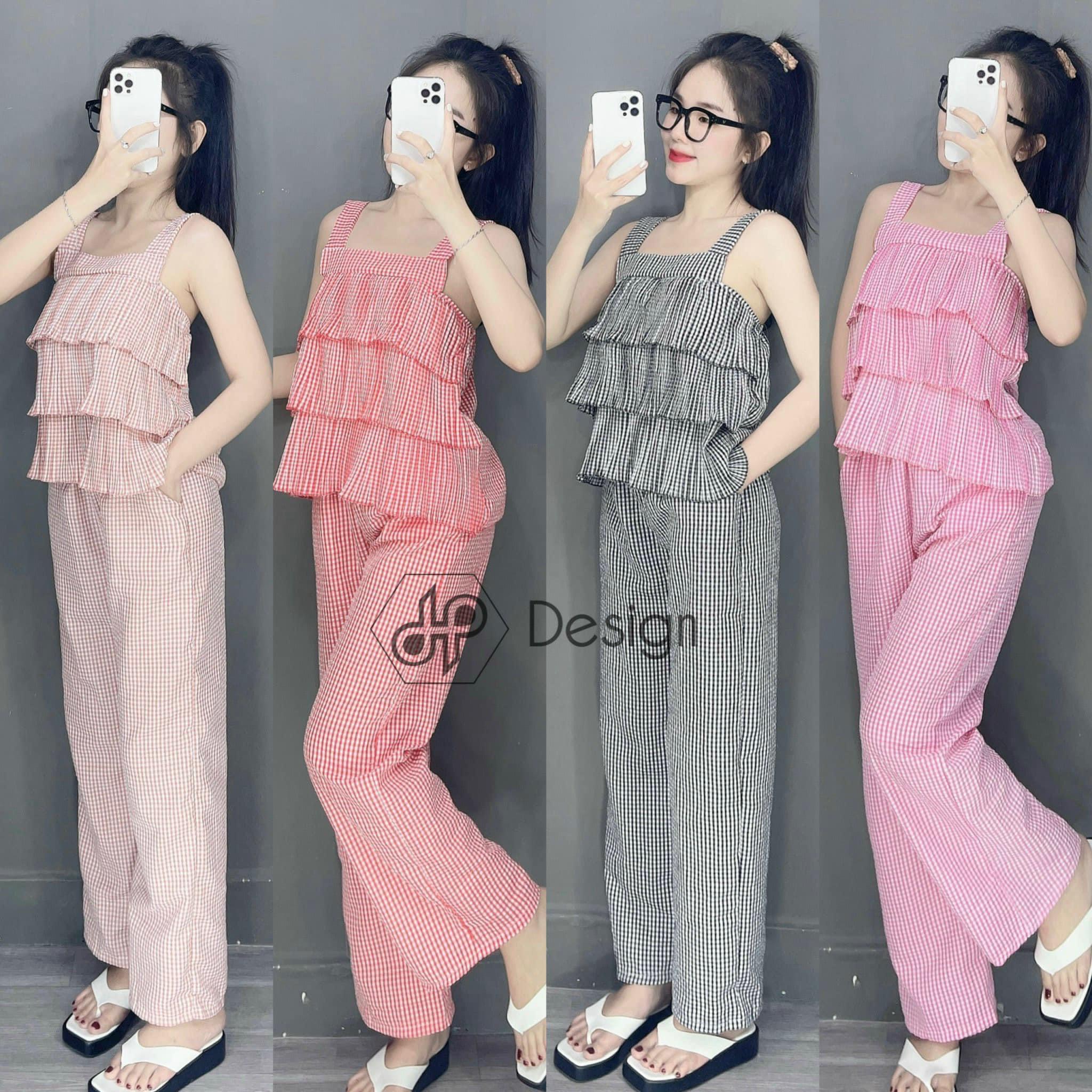 Set dập ly caro đen áo tầng 2 dây