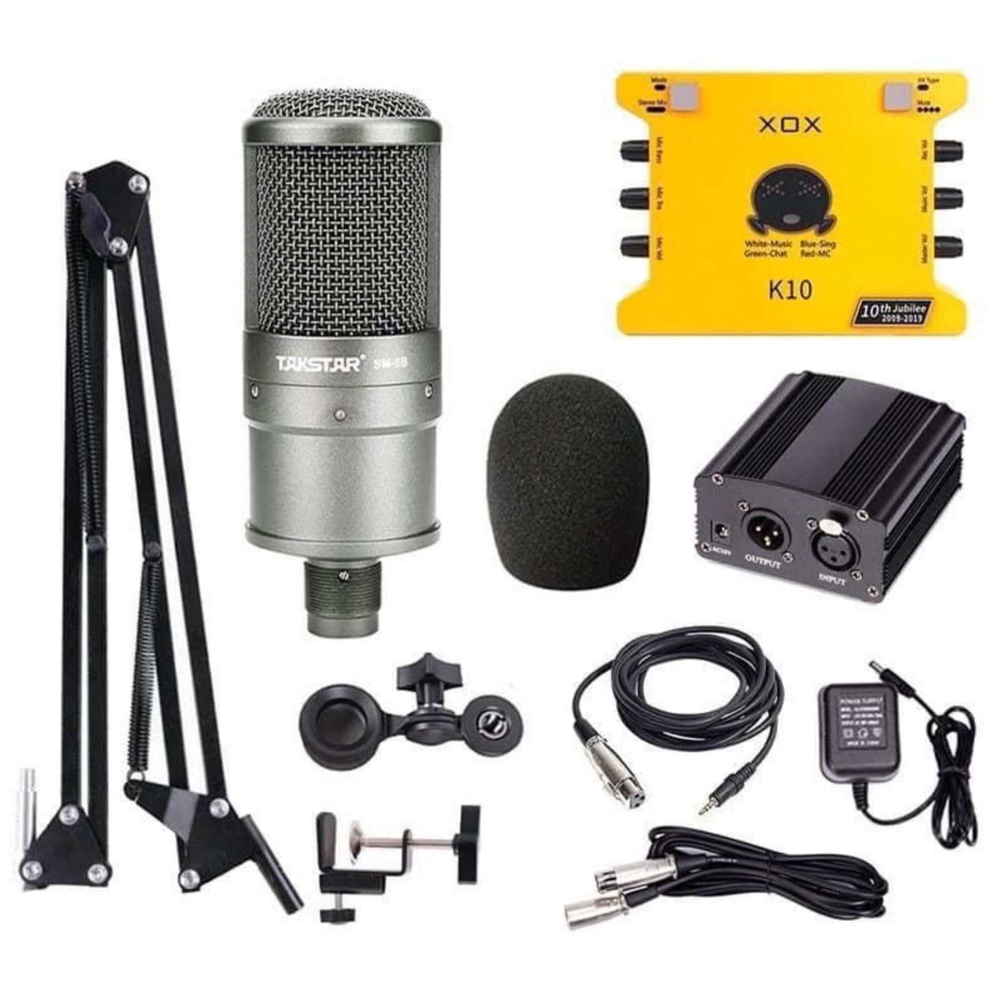 Combo mic hát thu âm live stream sound card ks108,mic takstar pc k200,nguồn 48v,chân kẹp,màng lọc,đủ phụ kiện kèm theo