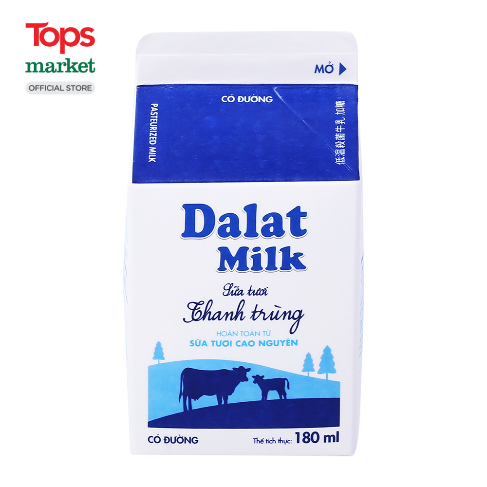 Sữa Thanh Trùng Dalatmilk Có Đường 180ML - Siêu Thị Tops Market