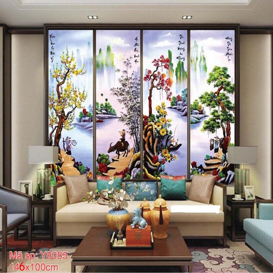 Tranh đính đá Tứ quý Xuân hạ thu đông 146*100