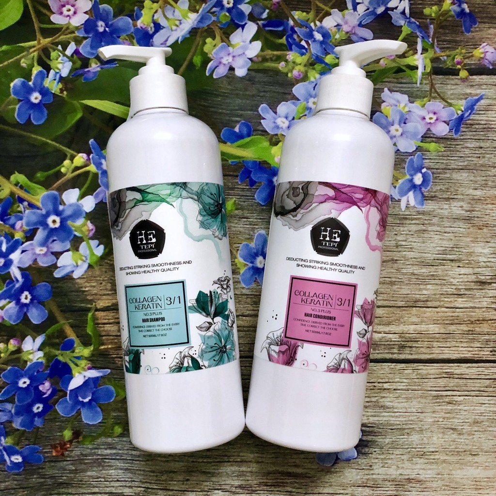 Bộ dầu gội xả HETEPI Collagen Keratin No3 siêu mượt phục hồi tóc 3 in 1....500ml
