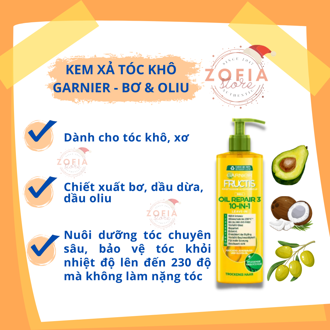 Kem xả tóc khô Garnier leave in creme