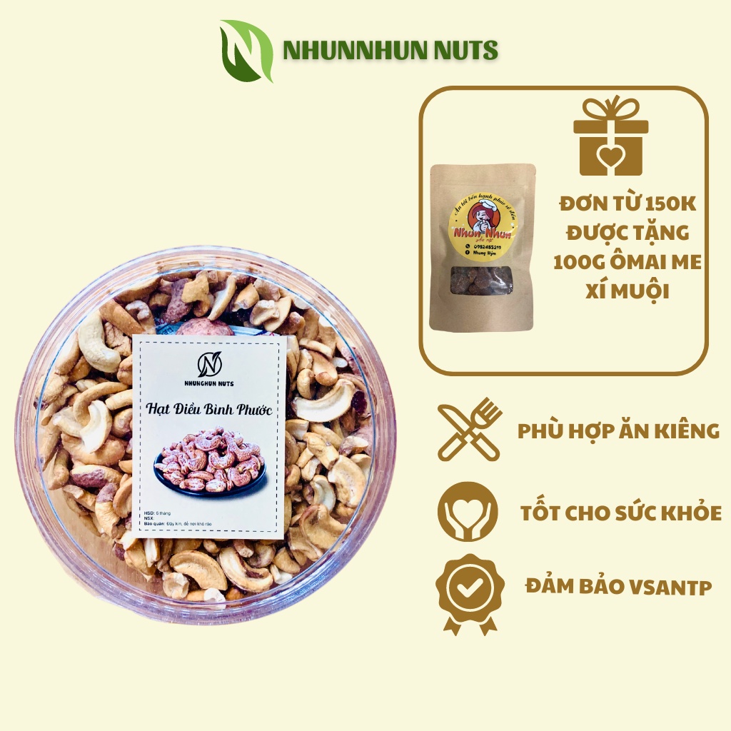Hạt điều,hạt điều rang muối vỡ còn vỏ lụa hũ 500gr