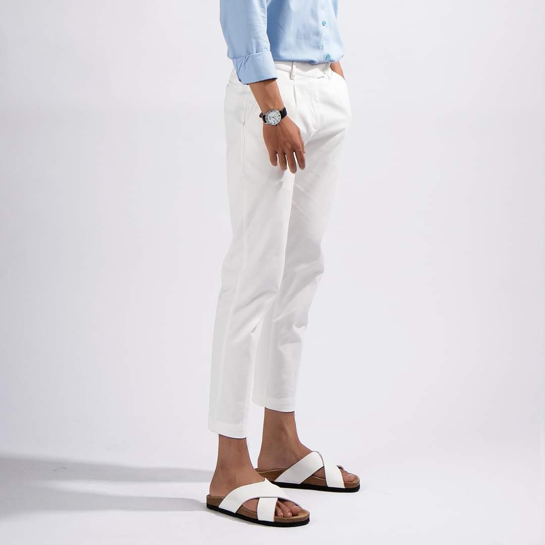 Dép đế trấu unisex quai chéo da pu trắng