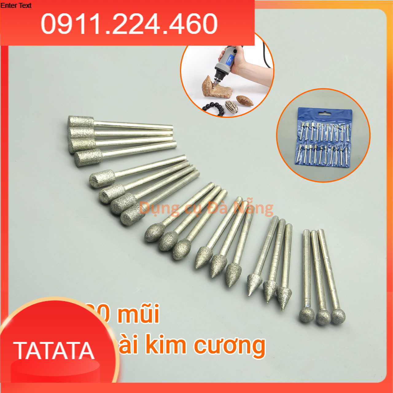 Bộ 20 đầu mài kim cương trục 3mm