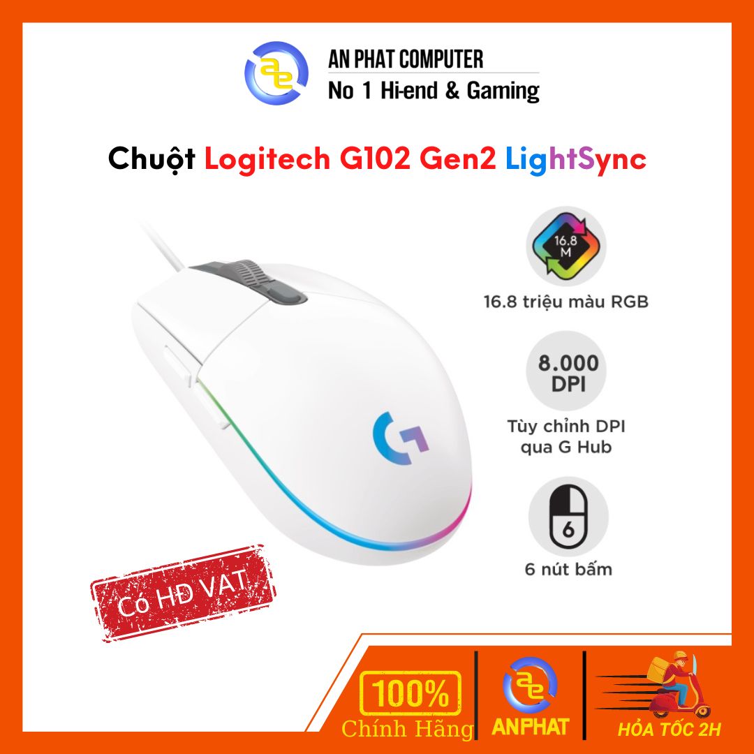 Chuột game Logitech G102 gen 2 Lightsync LED RGB - BH 24 tháng