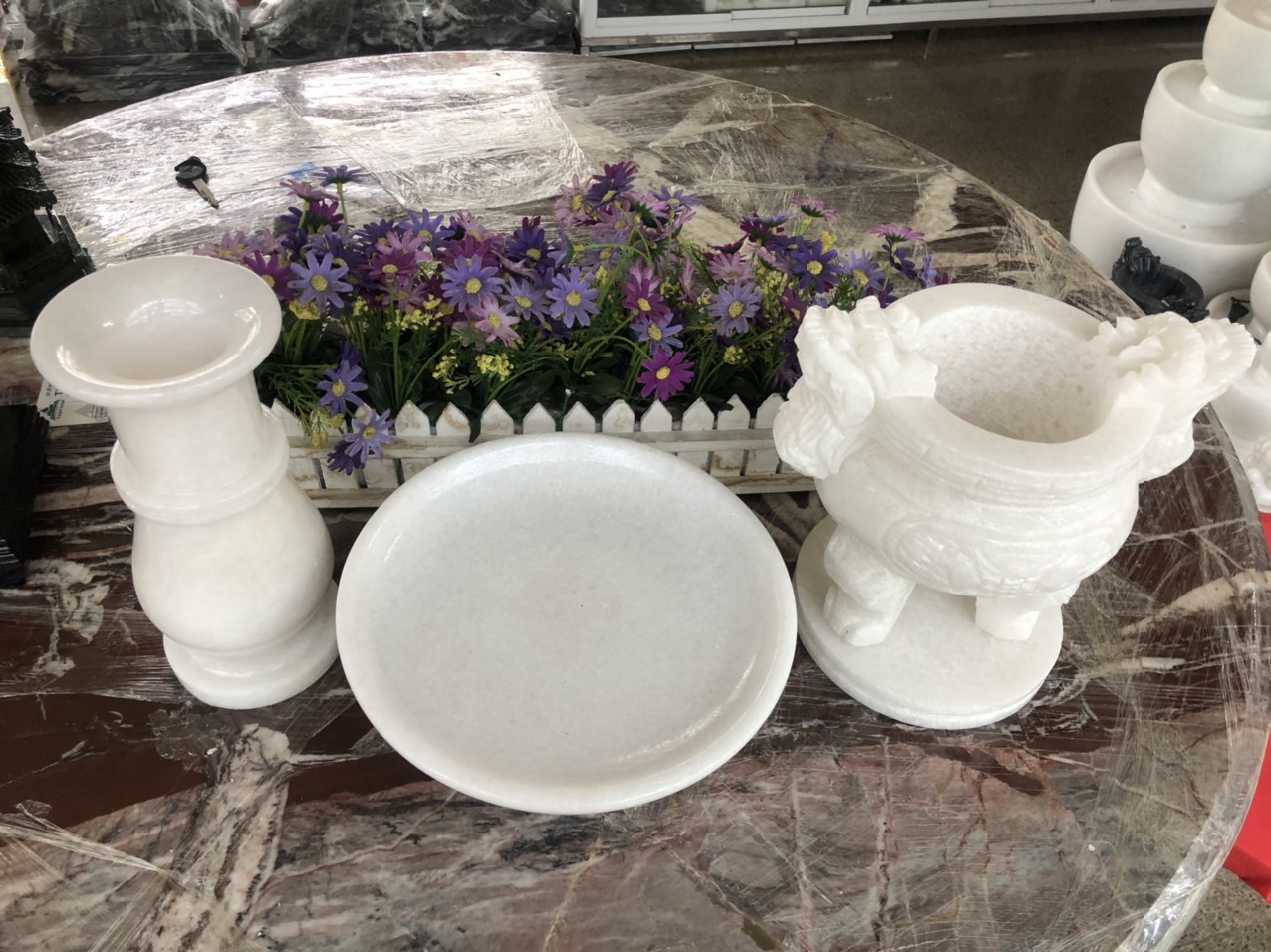 Bộ đồ thờ cúng đá cẩm thạch trắng size 25 cm