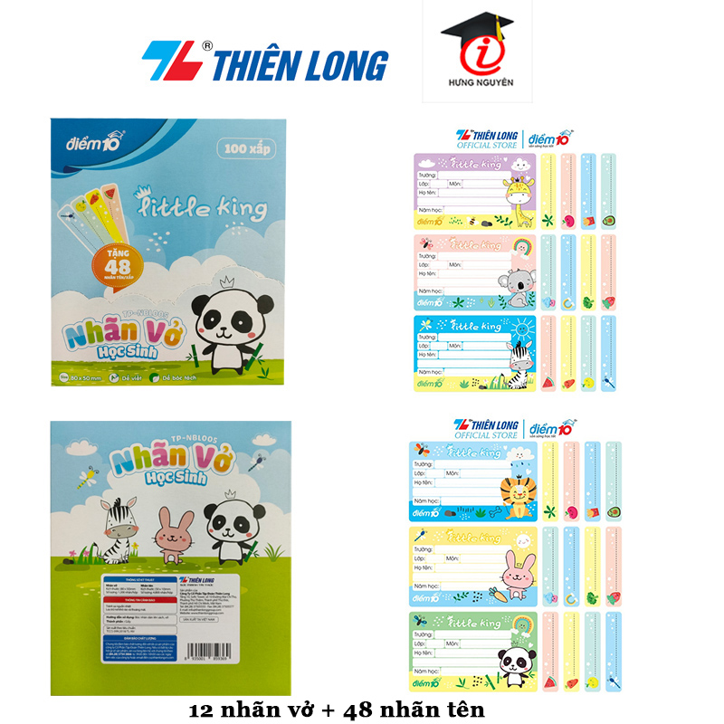 Nhãn vở Decal Thiên Long TP-NBL005 (Túi 12 nhãn vở, 48 nhãn tên)