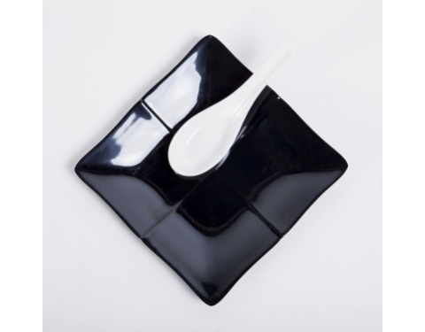 Dĩa Nhựa Melamine Vuông Đen