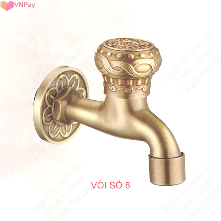 Vòi nước lạnh gắn tường phong cách cổ điển làm bằng đồng, đầu vòi tạo bọt chống nước bắn