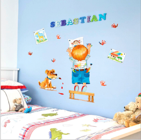 HCM Decal trang trí tường Bé vẽ tranh