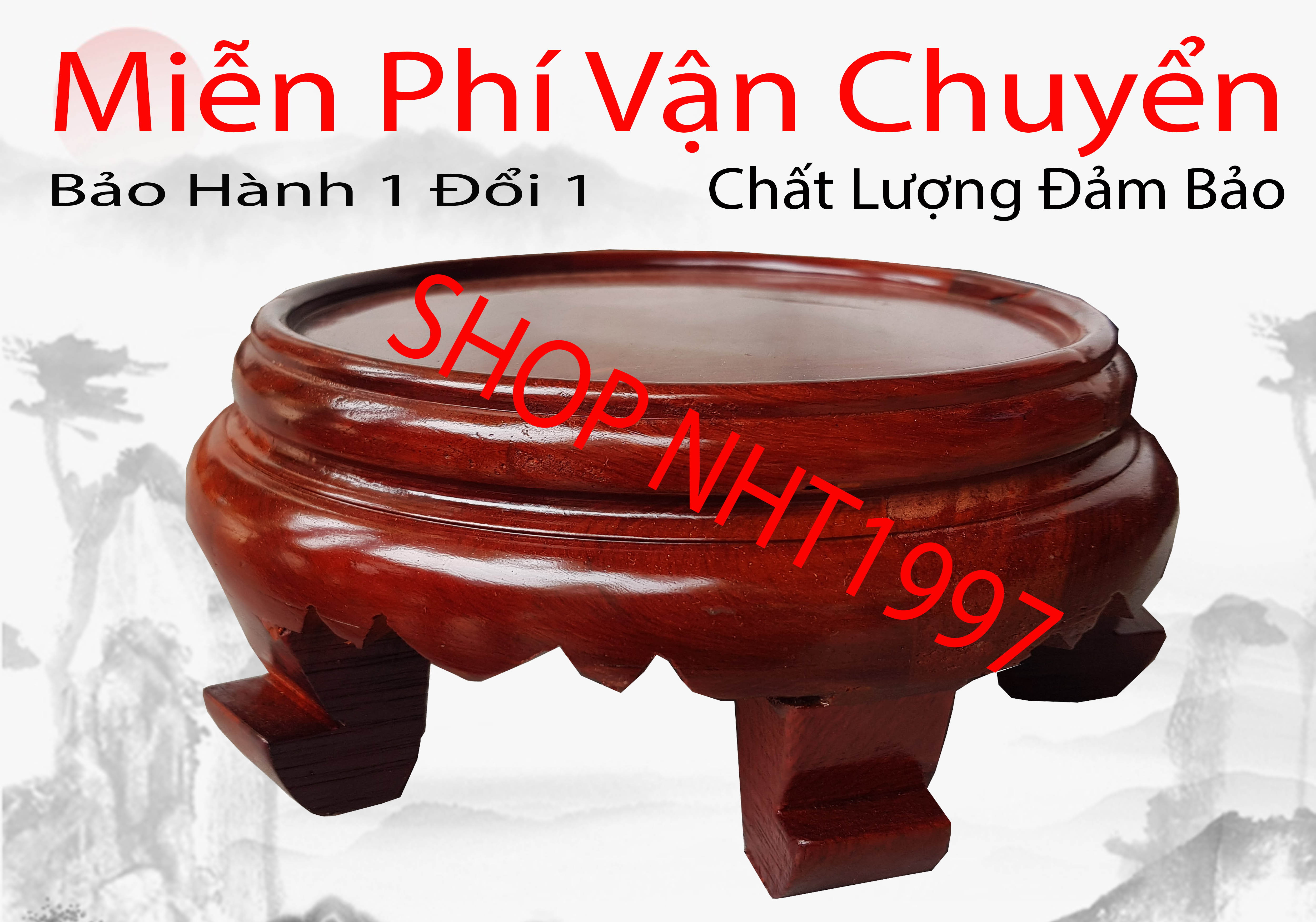 Kỷ đế tròn gỗ hương đỏ Kỷ tròn đôn tròn chân đế bát hương (đồ thờ gỗ, kê bát hương)