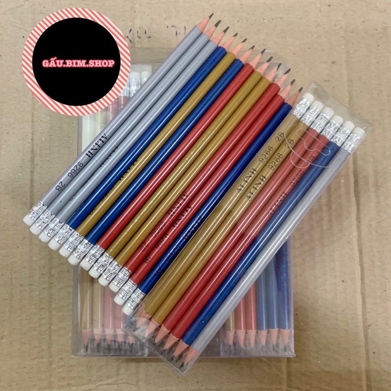 [Giá Sỉ] Búi chì gỗ 2B Alinh (Hộp mica 12 chiếc)