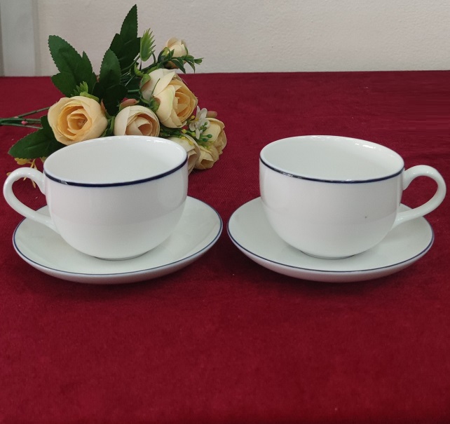 Bộ tách uống trà, cà phê sứ Minh Long viền chỉ xanh dương - bộ tách uống trà, cà phê sứ Minh Long