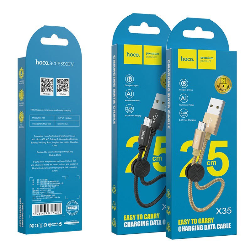 Cable fast charger HoCo X35 line 2.4A for iPhone, Android, type-c wire length 25cm-genuine