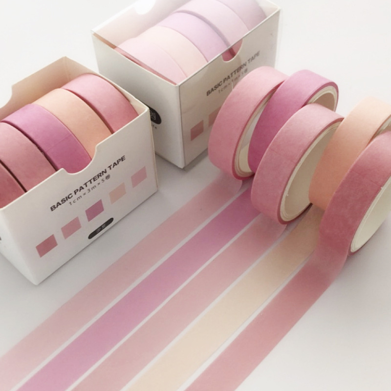 Set 5 cuộn washi tape Basic Pattern (Hàng có sẵn)