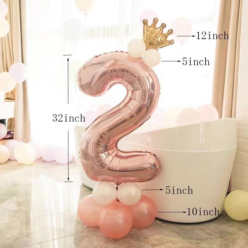 Combo vương miện ,Bóng số màu hồng gold 32inch / 70 cm