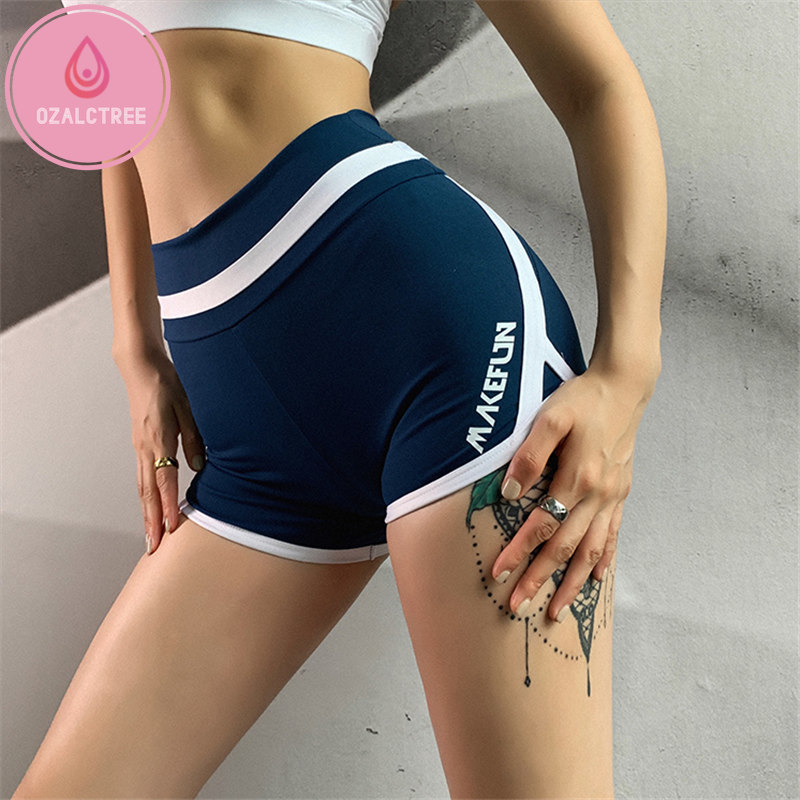 OzalCtree Letter Print Short Leggings For Women Gym High Waisted Tummy Control Workout Shorts Women Contrast Athletic Yoga Shorts