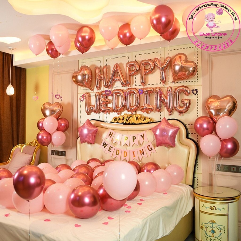 [ Bóng crom +TẶNG 100 cánh hoa hồng ]Set bóng  trang trí phòng cưới mã 002